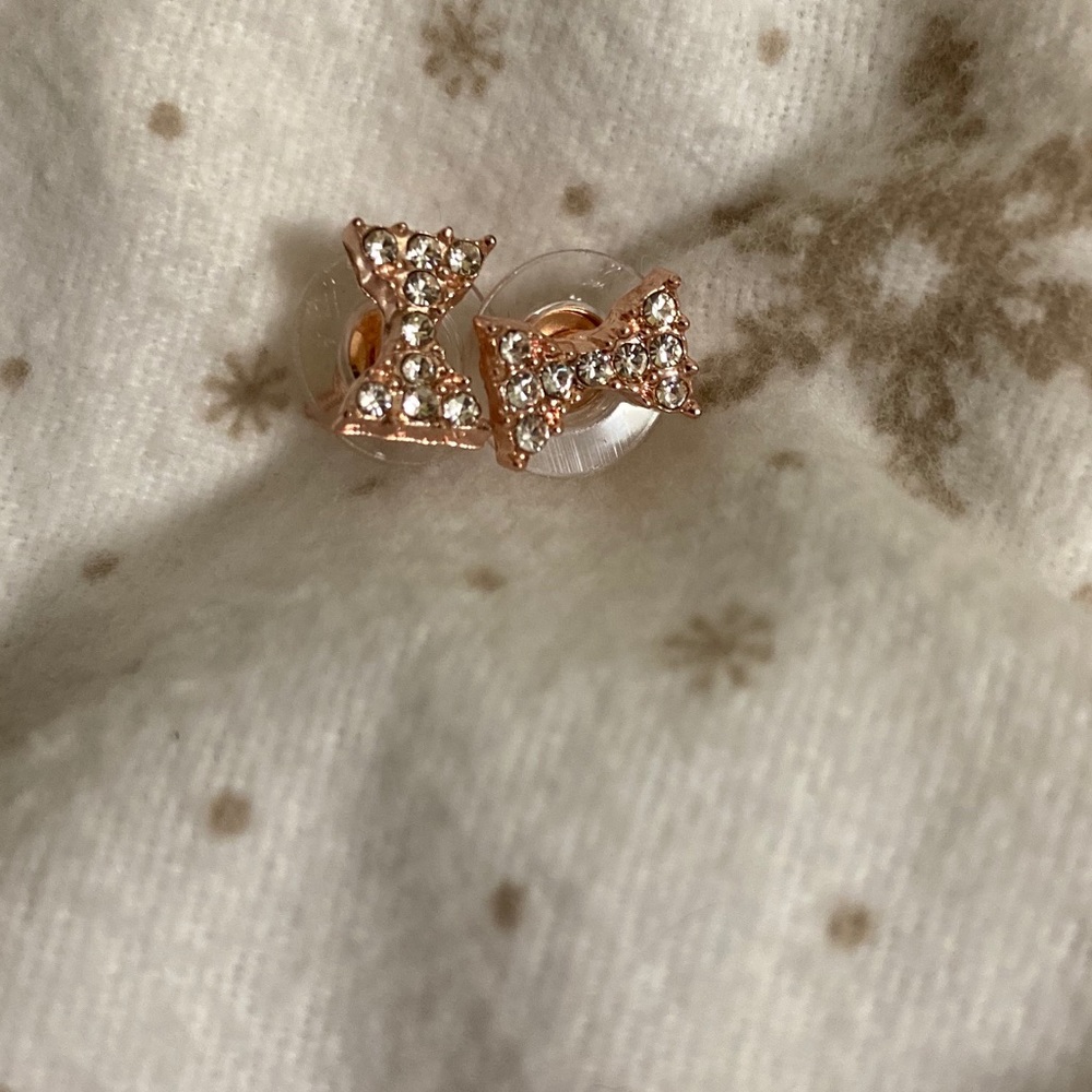 Rose gold Bow tie studs, faux gems